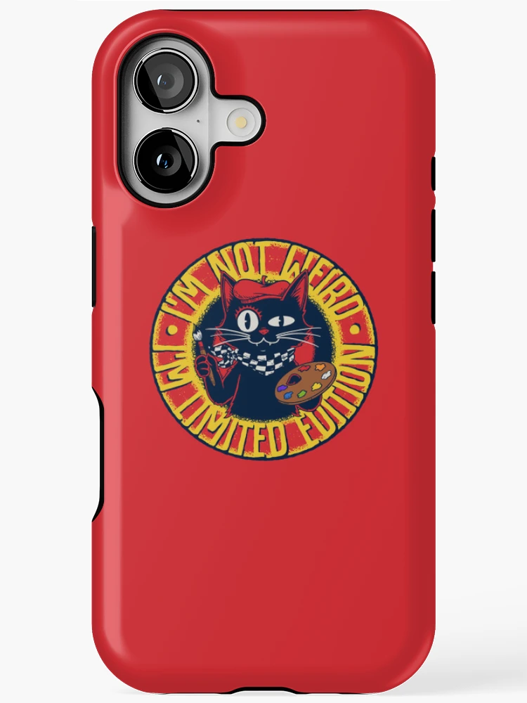Red iPhone MagSafe case featuring a bold limited edition black cat artist vintage design